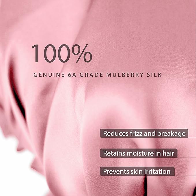100 percent Silk Bonnet for Sleeping, Hair Bonnet with Tie Band, Large Silk Sleep Cap for Curly Hair, Silk Hair Wrap for Hair Care (Rose Pink), One Size