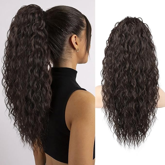 Ponytail Extension, SEIKEA 22" Long Lightweight Full Natural Curly Drawstring Ponytail Fake Pony Tail Multi Layered Soft Clip in Hair Extensions Ponytail Synthetic Hairpiece