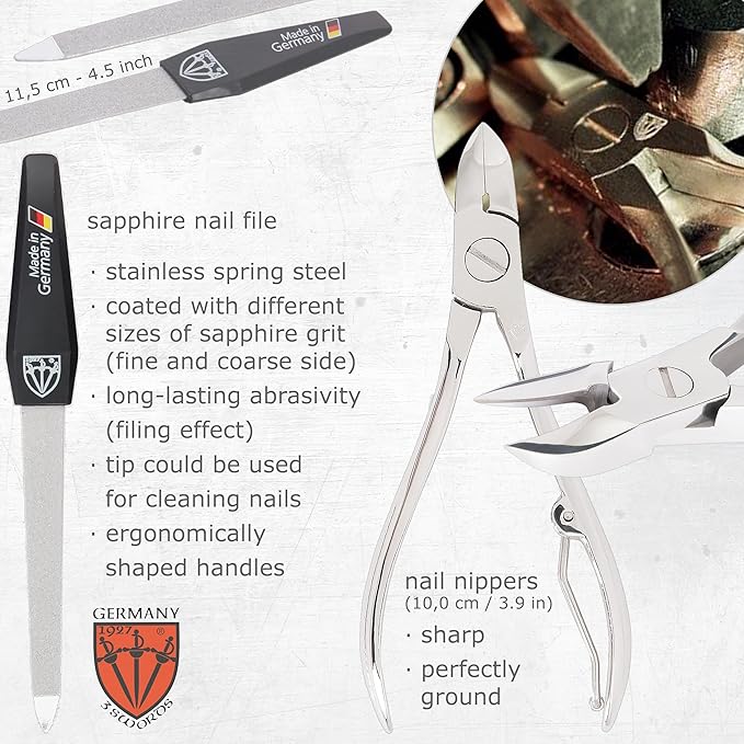 3 Swords Germany - brand quality 7 piece manicure pedicure grooming kit set for professional finger & toe nail care scissors clipper fashion leather case in gift box, Made by 3 Swords Germany (6301)