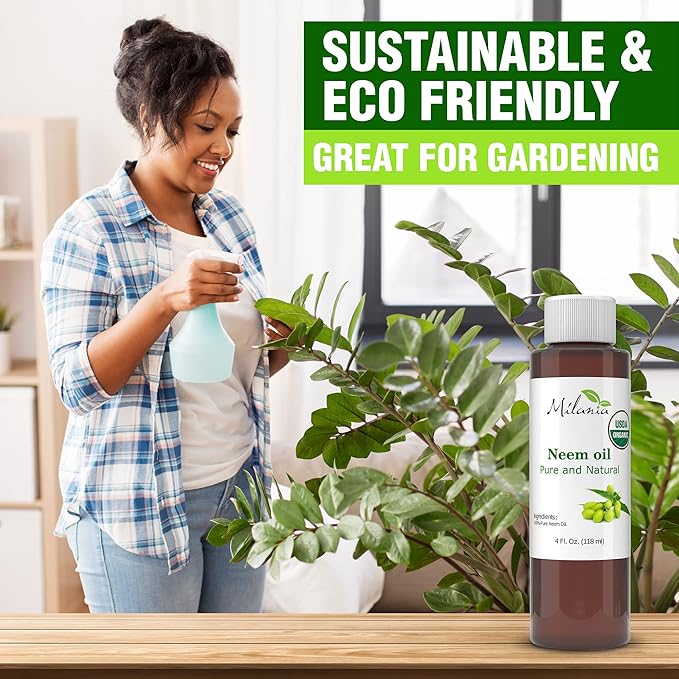 MILANIA Premium Organic Neem Oil Virgin, Cold Pressed, Unrefined 100% Pure Natural Grade A. Excellent Quality.(4 Fl. Oz.)