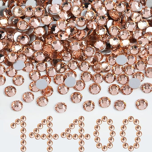 Beadsland Flatback Rhinestones Bulk,14400pcs Champagne Rhinestones for Nails Crafts Clothes DIY Decoration, Light Peach, SS10, 2.7-2.9mm