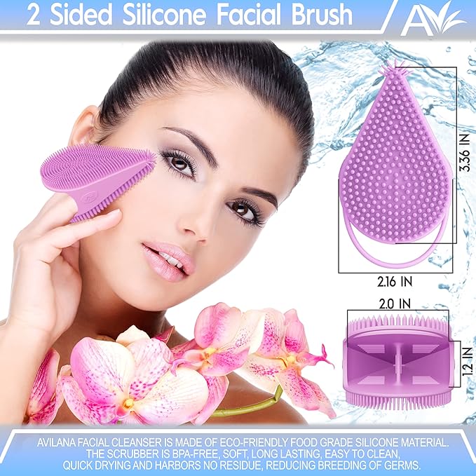 Avilana Body and Face Scrubber Combo – Includes Dual-Sided Body Scrubber and Gentle Face Scrubber – Hygienic, Long-Lasting, and Gentle for Body and Face (Dark Gray with Silver)