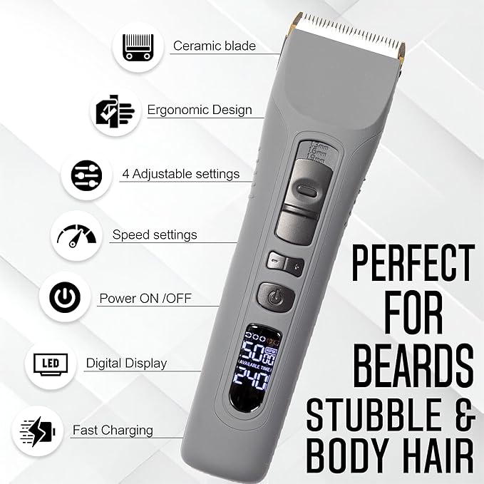Brio Beardscape V1 Beard Trimmer for Men Professional with Low Friction Ceramic Blade, Cordless Professional Hair Trimmer for Barbers with 4 Hrs of Long Battery Timing, Ideal for Beard & Body (Gray)