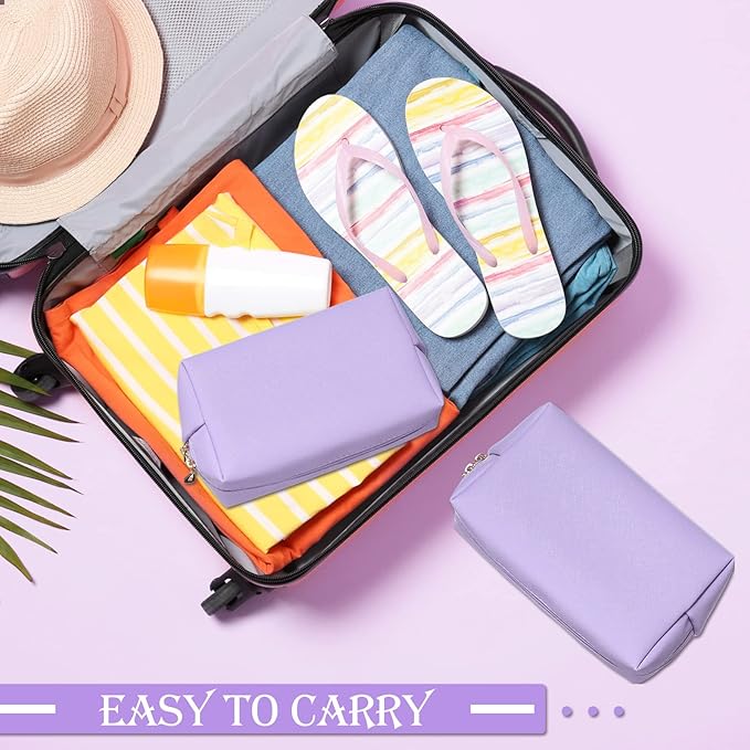 Sanwuta 9 Pcs Preppy Makeup Bag PU Leather Cosmetic Bag Makeup Pouch Plain Waterproof Toiletry Organizers for Traveling Preppy Travel Purse End of the Year Teacher Gifts Bulk(Purple)