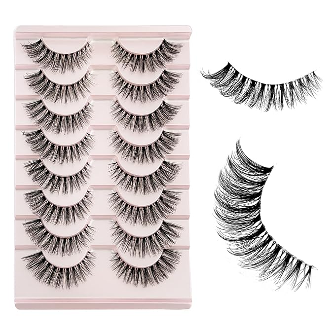 Cat Eye Lash Mink Lashes Fluffy NINGLASH Wispy Lashes Strips False Eyelashes Natural Look Fake Eyelash 15mm Faux 3D 7 Pairs Lash Pack