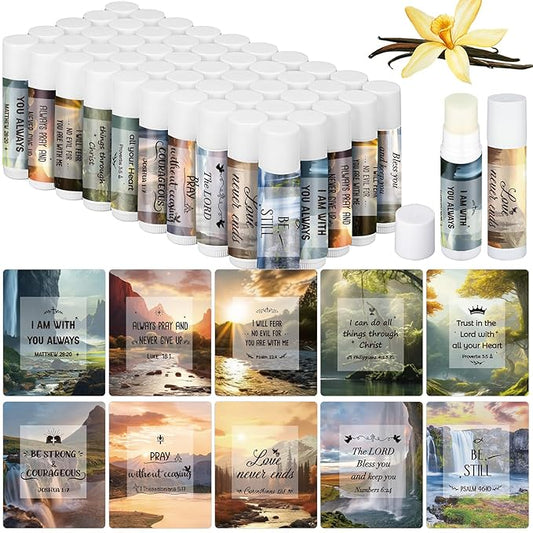 50 Pcs Lip Balm with Scripture Religious Lip Balm for Women Christian Gifts Bulk Faith Bible Verse Scripture Inspirational Gift Party Favors for Women Coworkers 10 Styles