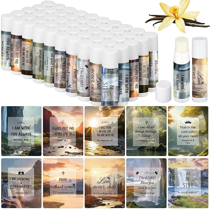 50 Pcs Lip Balm with Scripture Religious Lip Balm for Women Christian Gifts Bulk Faith Bible Verse Scripture Inspirational Gift Party Favors for Women Coworkers 10 Styles