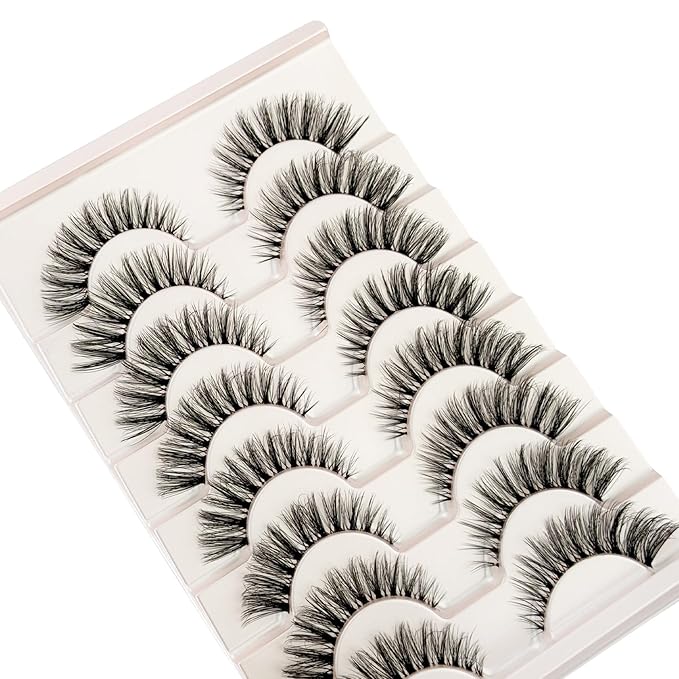 Cat Eye Lash Mink Lashes Fluffy NINGLASH Wispy Lashes Strips False Eyelashes Natural Look Fake Eyelash 15mm Faux 3D 7 Pairs Lash Pack