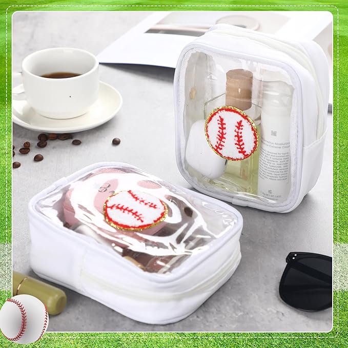 Reginary 12 Pcs Chenille Patch Gift Bags Senior Night Gift Bag Waterproof Travel Size Pack for Party Favors Team Stuff(White,Baseball)