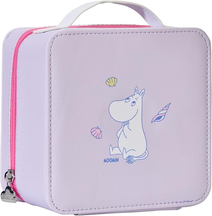 x Moomin Off To The Sea Cosmetics Bag – Cute Faux Leather Makeup Organizer with Plush Lining, Travel-Ready (Purple Seashell Moomin)
