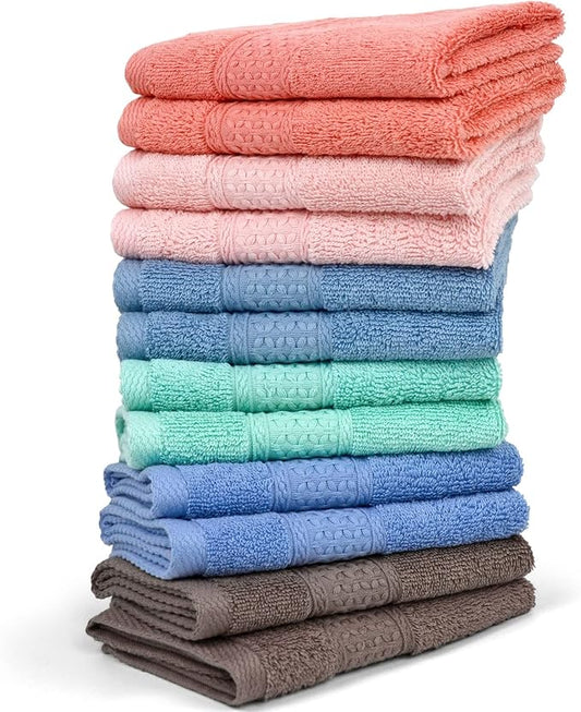 Cleanbear Wash Cloths 12 Pack for Body and Face, Bulk Wash Cloth with Assorted Colors Soft Washcloths 13 by 13 Inches (12 Pieces 6 Colors)