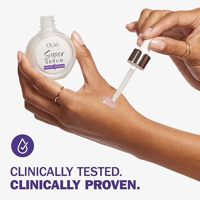 Olay Super Serum Night Repair for Face - Niacinamide, Peptide, Salicylic & Lactic Acid, Glycerin - Anti-Wrinkle, Dark Spot Reduction, Hydrating, Smooths Fine Lines, Skin Surface Renewal, 1.7 Oz