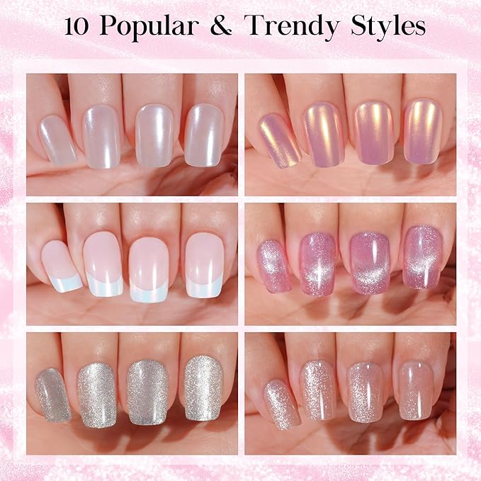 Press on Nails Short 10 Styles, Jofay Fashion 240Pcs Salon-Like Fake Nails with Cat Eye Nails & French Tip Press on Nails Designs, Artificial Acrylic Nails Gel Glue on Nails Stick on Nails for Women