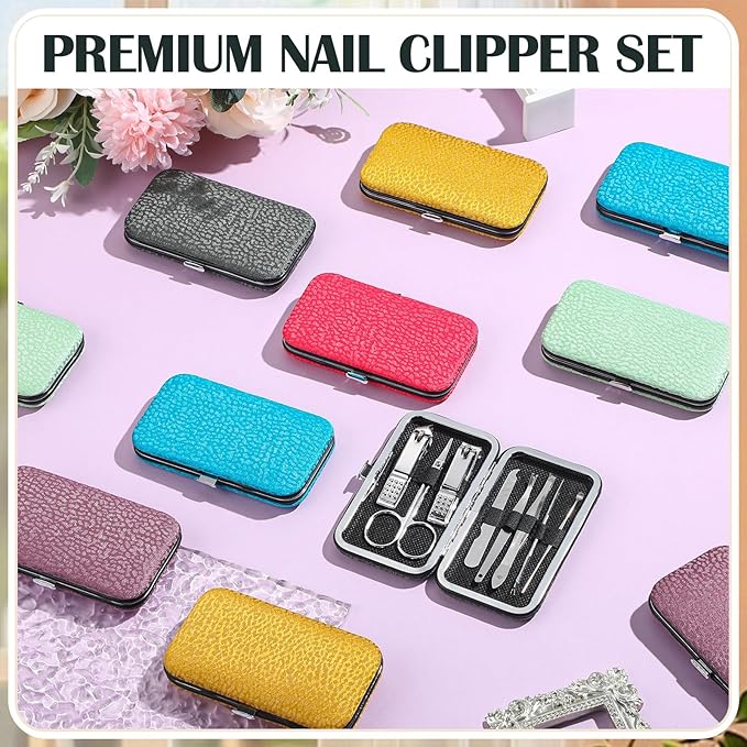 30 Sets Bulk Gifts for Women Manicure Set Bulk Professional Nail Care Kit Nail Clippers Kit 8 in 1 Stainless Steel Pedicure Set with Travel Case for Women Men (Elegant Print)