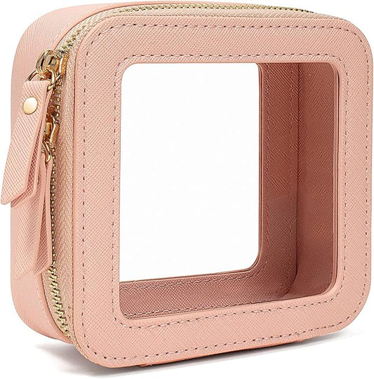 KOTORA Clear Makeup Bags TSA Approved Toiletry Bag Small Cute,Clear Toiletry Bags for Carry-on Traveling Travel Size Car Accessories Essentials Organziation Storage for Women Girls(Pink, Mini)