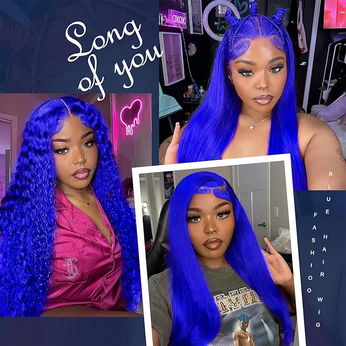 26 Inch Blue Wig Human Hair 200 Density Blue 13x4 Body Wave HD Lace Front Wigs Human Hair Pre Plucked Blue Human Hair Wig Color Human Hair Wig Blue Lace Frontal Wigs Human Hair Glueless Wig