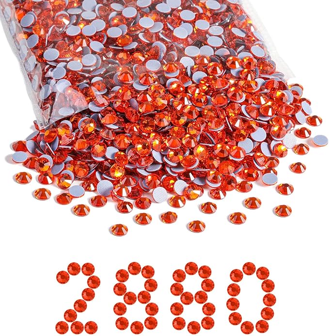 Beadsland Hotfix Rhinestones Bulk, 2880pcs Orange Hot Fix Rhinestones for Crafts Clothes DIY Decoration, Hyacinth/Orange, SS30, 6.3-6.5mm