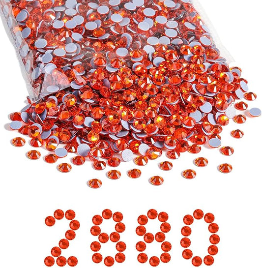 Beadsland Hotfix Rhinestones Bulk, 2880pcs Orange Hot Fix Rhinestones for Crafts Clothes DIY Decoration, Hyacinth/Orange, SS30, 6.3-6.5mm