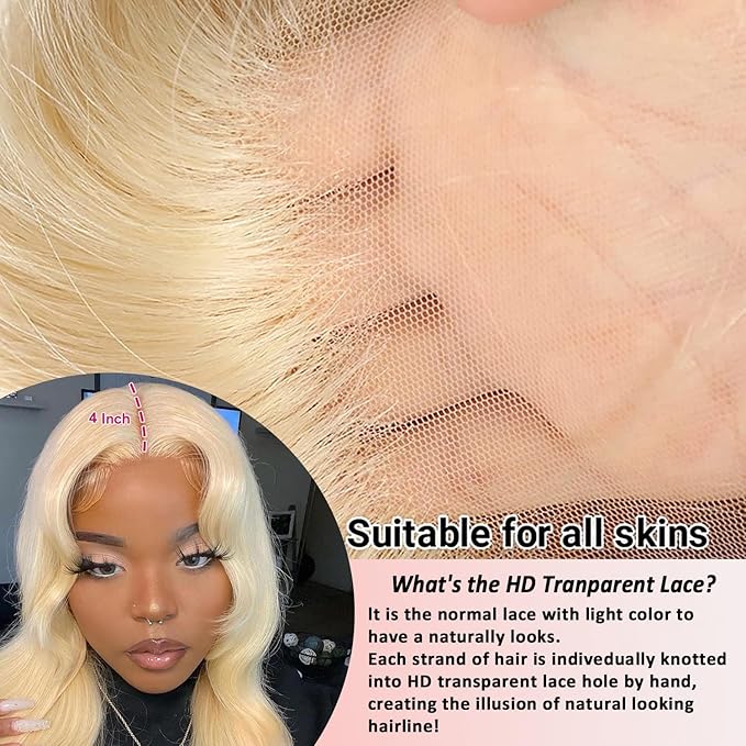 613 Lace Front Wig Human Hair 13x4 Body Wave 613 HD Lace Frontal Wig Human Hair Pre Plucked Blonde Lace Front Wigs Human Hair 12A 613 Human Hair Wig Transparent Lace 200 Density 26Inch