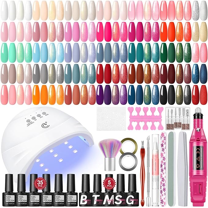 COSCELIA 53pcs Gel Nail Polish Kit with U V light and Drill Starter Kit 35 Colors Gel Nail Polish with 5pcs Top Base Coat Nail Art All Seasons Professional Gel Manicure Kit DIY at Home Gifts for Women