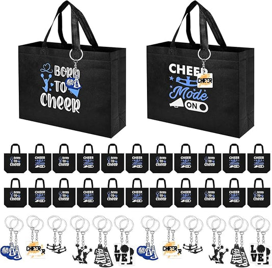 Olgaa 48 PCS Cheerleader Gifts: 24 PCS Cheer Bags & 24 Black Cheer Keychains