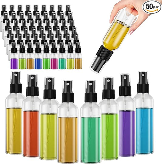 EVANCENT 50Pack Travel Spray Bottles, 4oz/120ml Small Spray Bottle with Black Fine Mist Sprayer, Portable Empty Refillable Containers Cosmetic Bottles for Plants, Cleaning, Misting & Skin Care
