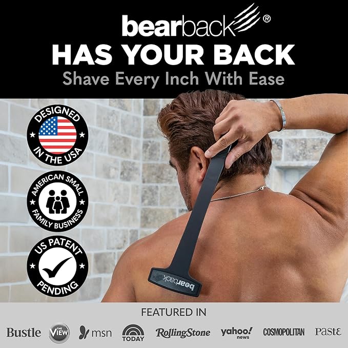 Bearback Back Shaver for Men – DIY Razor with Pivoting Triple Blades & Folding Handle – Wet or Dry Back & Body Hair Removal