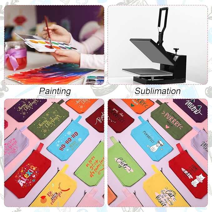 Reginary 60 Pieces Canvas Makeup Bags Bulk End of School Years Gift Cute Travel Cosmetic Pouch Multipurpose Blank Small Toiletry Bag DIY with Zipper for Travel Women Teens,15 Colors(9.8 x 5 x 2 Inch)