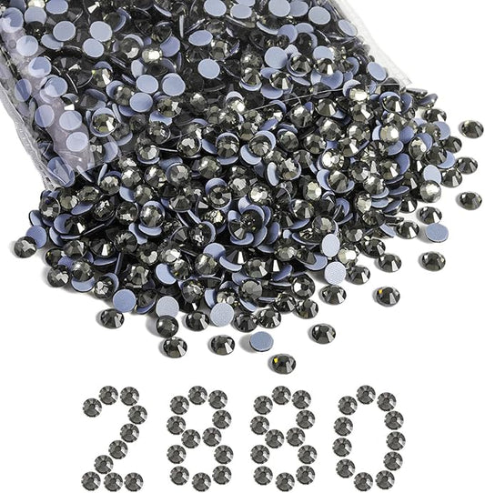 Beadsland Hotfix Rhinestones Bulk, 2880pcs Gray Hot Fix Rhinestones for Crafts Clothes DIY Decoration, Black Diamond, SS30, 6.3-6.5mm