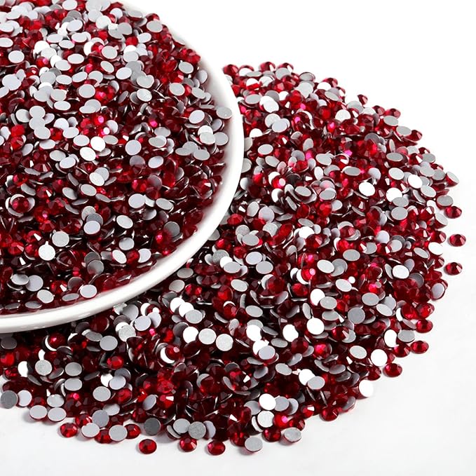 Beadsland Flatback Rhinestones Bulk, 14400pcs Red Rhinestones for Nails Crafts Clothes DIY Decoration, Siam, SS10, 2.7-2.9mm