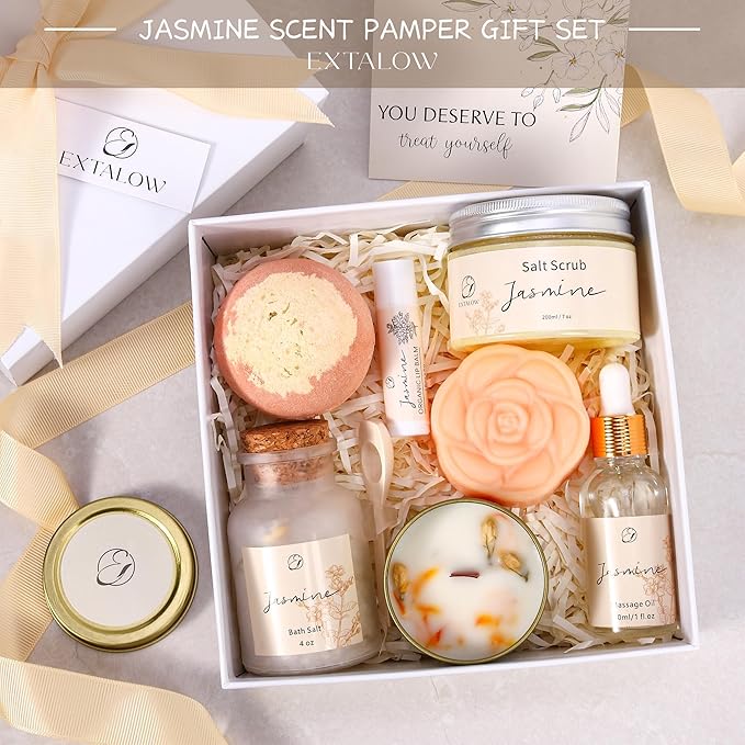 Spa Gifts for Women Mothers Day Gifts Jasmine Bath Gift Baskets Relaxing Self Care Gift for Mom Girlfriend Sister Wife Auntie Home Bath Care Package Thank You Gift Birthday Gift Friendship