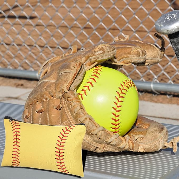 Eccliy 20 Pcs Softball Makeup Bags Bulk Sport Team Gifts Softball Cosmetic Bag Accessories for Women Toiletry Zipper Pouch Travel Canvas Gifts Stuff for Party Team Players Lover