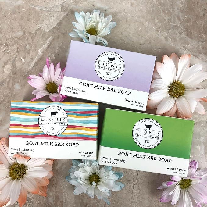 Dionis Goat Milk Skincare Bar Hand Soap, Shea Butter & Olive Oil Nourish, Moisturize, & Restore, For All Skin Types, Non Greasy, No Residue, Fresh & Floral Scents, Bundle Of 3 Moisturizing Bars