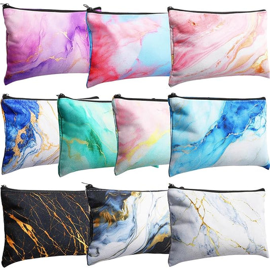 Eccliy 20 Pcs Marble Makeup Bag Cosmetic Bag Canvas Gifts Marble Themed Accessories for Girls Toiletry Pouch with Zipper for Women Party Shopping Home Travel, 8 x 5 Inch