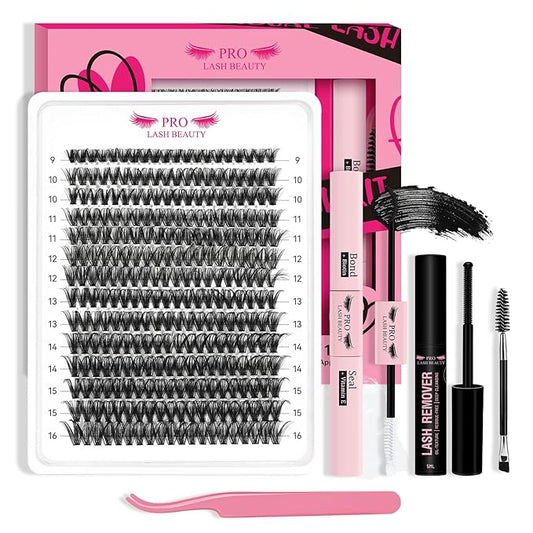 DIY Lash Extension Kit 280pcs Lash Clusters D Curl Eyelash Extension Kit Individual Lashes with Lash Bond and Seal Lash Applicator Easy to Apply at Home(60D-9-16mix Kit)