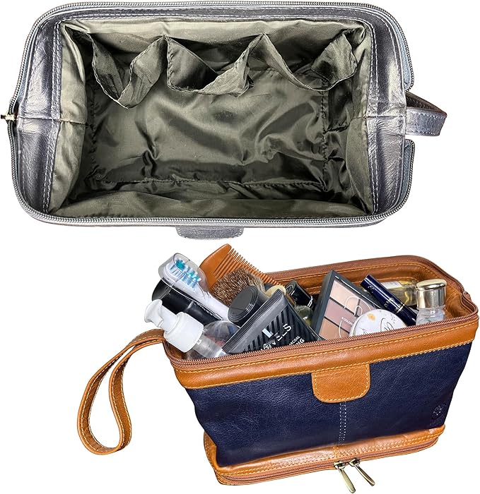 RUSTIC TOWN Leather Toiletry Bag for Men - Travel Gift Shaving Dopp Kit - Bathroom Shower Toiletries Organizer - Cosmetic Makeup Bag for Women
