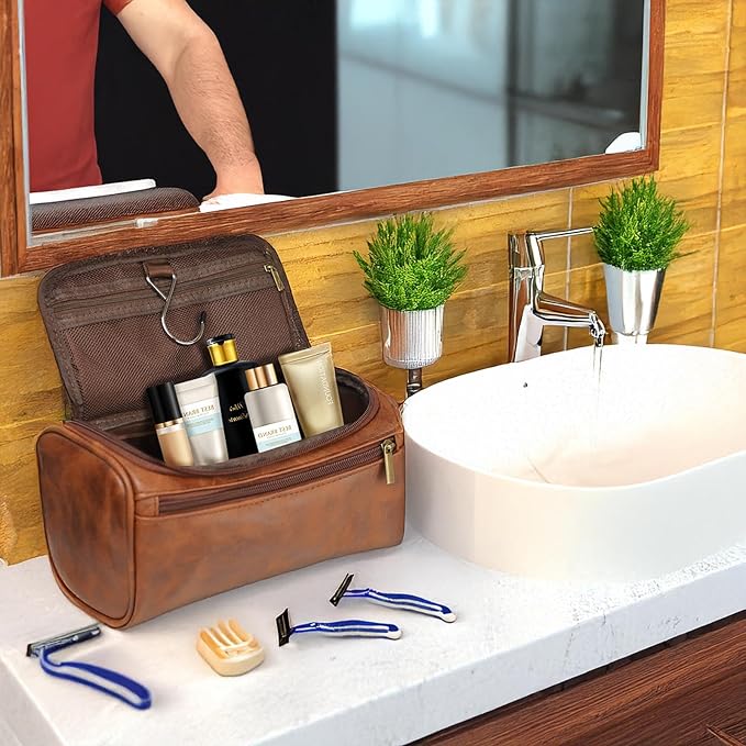 Personalized Toiletry Bag for Men, Engraved Name & Text, Custom Leather Travel Dopp Kit, Gifts for Dad, Christmas, Birthday, Wedding, Anniversary, Husband, Grandpa, Lover