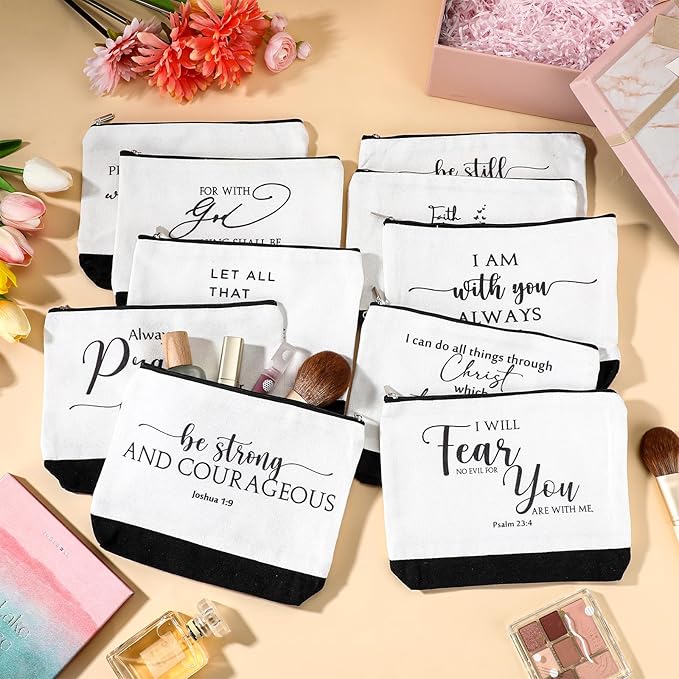 20 Pcs Christian Gifts for Women Religious Makeup Bags Cosmetic Inspirational Bible Verse Pencil Pouch with Zipper Mothers Day Thank You Church Gift Mom Travel Employee(White&black,Classic)