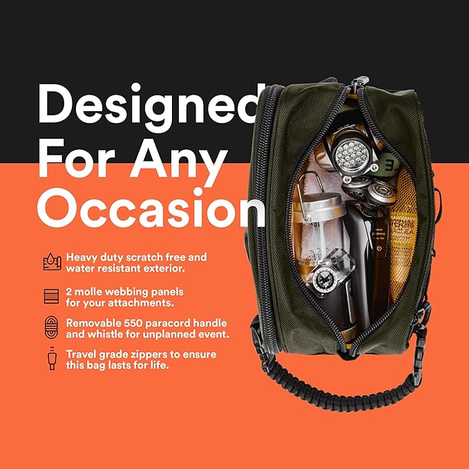 Fitdom Tactical Toiletry Bag Dopp Kit Case For Men. Perfect For Travel & Storage. Fits Large & Small Cosmetic Makeup, Clipper, Toothbrush, Shower, Shaving & Grooming Care. Best Overnight Organizer
