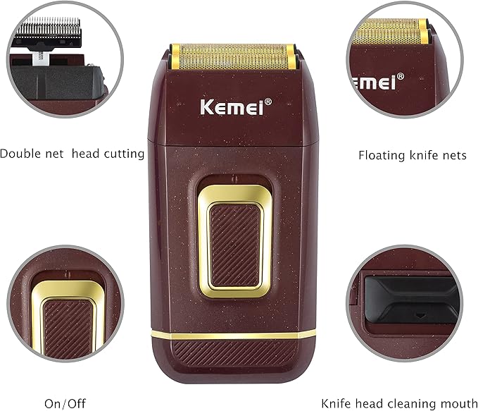 KEMEI Foil Shaver Double Electric Shaver for Men Electric Razors Head Shavers for Bald Men Barber Supplies Hair & Beard Trimmer Cordless Rechargeable