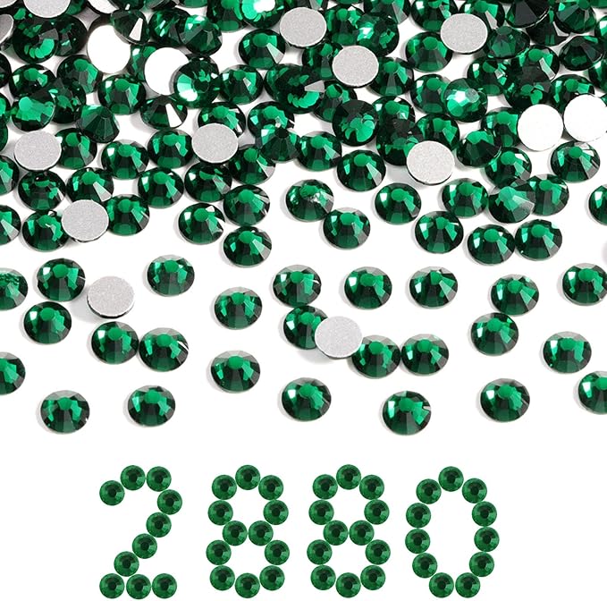 Beadsland Flatback Rhinestones Bulk, 2880pcs Green Rhinestones for Nails Crafts Clothes DIY Decoration, Emerald, SS30, 6.3-6.5mm