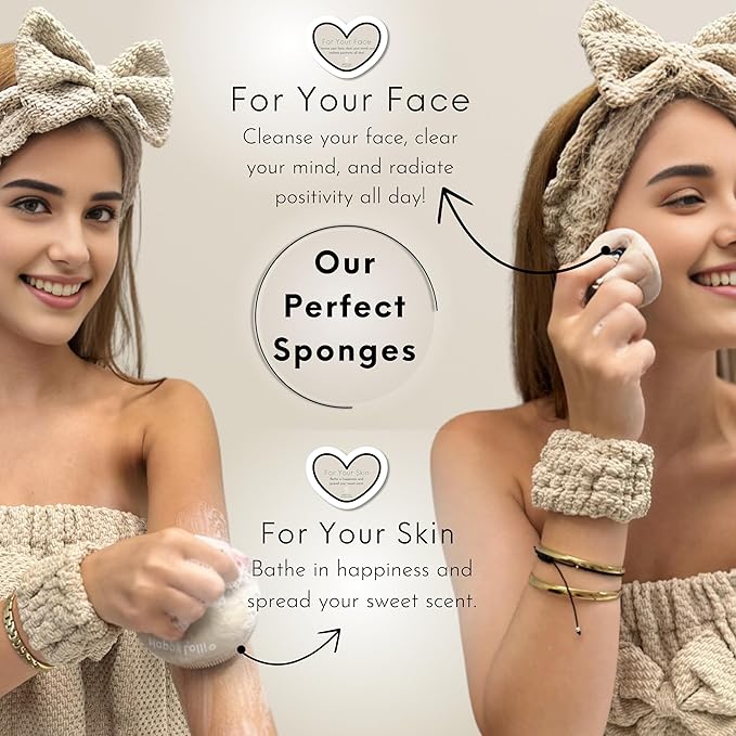 Happy Lolli Power Shower Gift Set: Luxury Bath Accessories Basket for Women & Teen Girls – Includes Body & Hair Towel, Wrist Bands, Headband, Face Sponge & More – Empower Your Routine (Fresh in Beige)