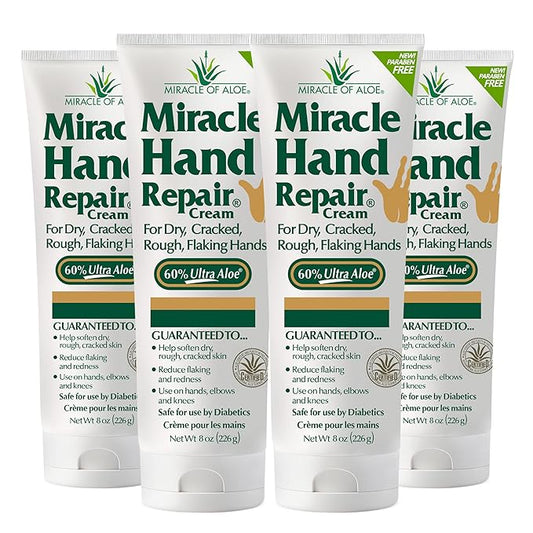 Miracle of Aloe Miracle Hand Repair Cream 8 oz Healing Aloe Vera Lotion for Dry, Cracked Hands with 60% Ultra Aloe Gel - Moisturizes, Softens, and Repairs - Non-Greasy (4-Pack)