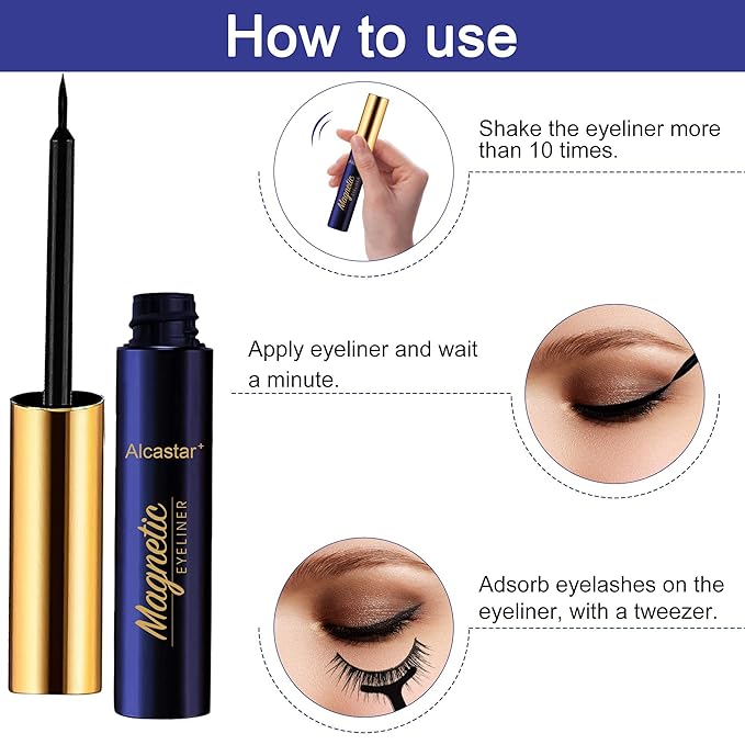Alcastar Magnetic Eyelashes with Eyeliner Kit, Magnetic Lashes Natural Looking with, Reusable,Long Lasting, Easy Apply,Cruelty-Free. (ATZ1004A-3)