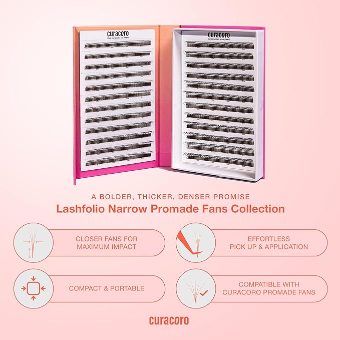 Curacoro LashFolio Triple Spike Promade Fans, Handmade Volume Eyelashes, 5D To 10D, C CC D Curl, 0.03~0.07 mm, 8-13mm Mix Length, Professional Long-Lasting Promade Lash Fans (5D-0.07 D 8mm-13mm)