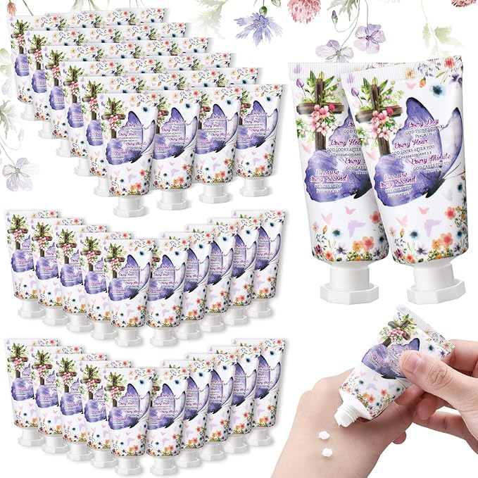 50 Pack Christian Hand Lotion Bulk Gifts for Women Mother Day Bible Mini Travel Hand Lotion Bulk for Stocking Stuffers Gifts Women Church Appreciation Teachers Coworkers(Butterfly)