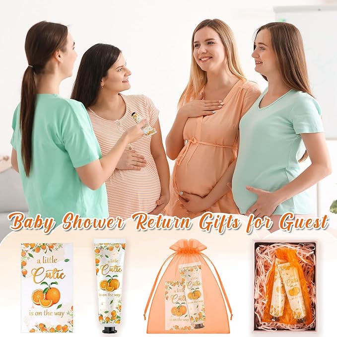 24 Sets Baby Shower Hand Cream Bulk Shower Orange Cutie Favors Bridal Thank You Appreciation Hand Cream for Guests Travel Size Lotion with Organza Bags