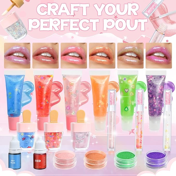Lip Gloss Making Kit, TSVATE Make Your Own Lip Gloss Kit, 67PCS DIY Lip Gloss Making Supplies, Moisturizing Glitter Lip Kit Lipgloss Making Kits, Lipgloss Sets for Girls Tween Girls Trendy Stuff Women