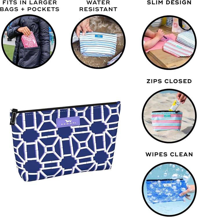 SCOUT Twiggy Makeup Bag, Slim Water-Resistant Pouch Zips Shut, Wipes Clean, Packs Easily