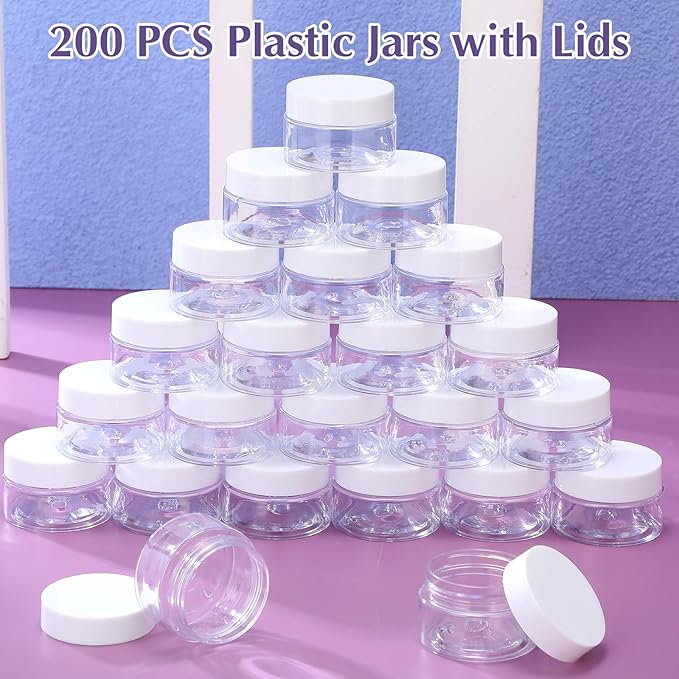 200 Pcs 1 oz Empty Bulk Plastic Container Jars with White Lid Leak Proof Round Clear Plastic Jars Small Cosmetic Travel Containers for Storage Makeup Beauty Products Creams Lotion Ointments